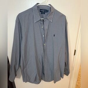 Ralph Lauren Blue & White Checked Button Down | Size L | Blake Fit| 100% Cotton